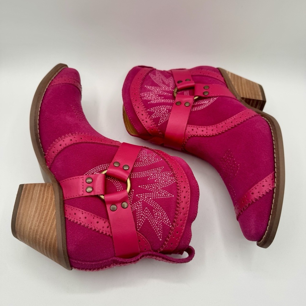 Dingo Gummy Boots Women's Size 7 Pink Suede‎ Harness Western Booties - Picture 8 of 16